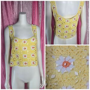 Altar'd State Yellow Crochet Sunflower Festival Crop Top Size Large